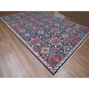 12'x18' Charcoal Black, Karajeh Heriz Geometric Design, Supple Collection, Plush and Lush, Organic Wool, Hand Knotted, Oversize Oriental Rug FWR506262