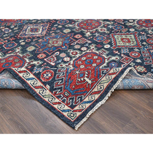 12'x18' Charcoal Black, Karajeh Heriz Geometric Design, Supple Collection, Plush and Lush, Organic Wool, Hand Knotted, Oversize Oriental Rug FWR506262