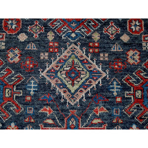 12'x18' Charcoal Black, Karajeh Heriz Geometric Design, Supple Collection, Plush and Lush, Organic Wool, Hand Knotted, Oversize Oriental Rug FWR506262