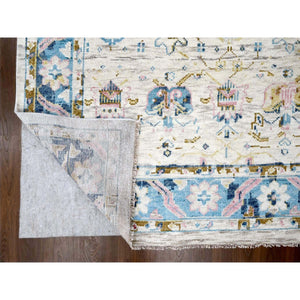 12'x17'9" Ivory and Blue, Transitional Natural Dyes, Oushak Inspired Supple Collection, Natural Wool, Mahal Design, Hand Knotted, Soft Pile, Oversize Oriental Rug FWR506280