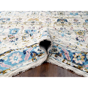12'x17'9" Ivory and Blue, Transitional Natural Dyes, Oushak Inspired Supple Collection, Natural Wool, Mahal Design, Hand Knotted, Soft Pile, Oversize Oriental Rug FWR506280