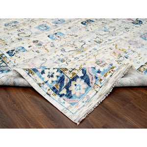 12'x17'9" Ivory and Blue, Transitional Natural Dyes, Oushak Inspired Supple Collection, Natural Wool, Mahal Design, Hand Knotted, Soft Pile, Oversize Oriental Rug FWR506280
