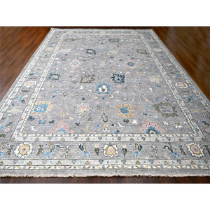 12'x17'10" Light Gray With Pop Of Color, Vegetable Dyes, Oushak Design, Plush And Lush, Supple Collection, Pure Wool, Hand Knotted, Oversize Oriental Rug FWR506298