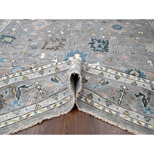 12'x17'10" Light Gray With Pop Of Color, Vegetable Dyes, Oushak Design, Plush And Lush, Supple Collection, Pure Wool, Hand Knotted, Oversize Oriental Rug FWR506298