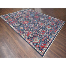 Load image into Gallery viewer, 12&#39;x14&#39;10&quot; Charcoal Black, Soft And Vibrant Pile, Karajeh Heriz Geometric Design, Supple Collection, Plush And Lush, 100% Wool Hand Knotted, Oversized Oriental Rug FWR506322