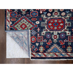 12'x14'10" Charcoal Black, Soft and Vibrant Pile, Karajeh Heriz Geometric Design, Supple Collection, Plush and Lush, 100% Wool Hand Knotted, Oversized Oriental Rug FWR506322
