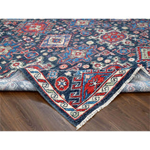 Load image into Gallery viewer, 12&#39;x14&#39;10&quot; Charcoal Black, Soft And Vibrant Pile, Karajeh Heriz Geometric Design, Supple Collection, Plush And Lush, 100% Wool Hand Knotted, Oversized Oriental Rug FWR506322