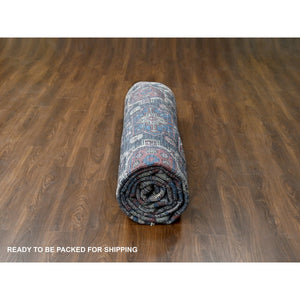 12'x14'10" Charcoal Black, Soft and Vibrant Pile, Karajeh Heriz Geometric Design, Supple Collection, Plush and Lush, 100% Wool Hand Knotted, Oversized Oriental Rug FWR506322