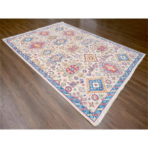9'x11'10" Camel, Plush And Lush, 100% Wool, Supple Collection, Hand Knotted, Karajeh Heriz Geometric Design, Oriental Rug FWR506328
