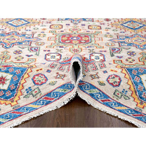 9'x11'10" Camel, Plush And Lush, 100% Wool, Supple Collection, Hand Knotted, Karajeh Heriz Geometric Design, Oriental Rug FWR506328