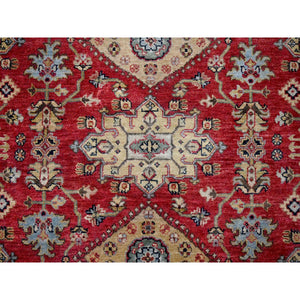 6'x8'9" Red And Black, Pure Wool, Hand Knotted, Soft Pile, Karajeh Design With Tribal Medallions, Oriental Rug FWR506352