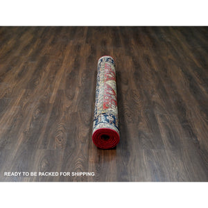 6'x8'9" Red And Black, Pure Wool, Hand Knotted, Soft Pile, Karajeh Design With Tribal Medallions, Oriental Rug FWR506352