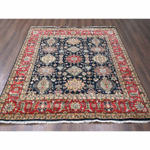 Load image into Gallery viewer, 8&#39;x8&#39; Black, Vegetable Dyes, 100% Wool, Soft Pile, Karajeh Design With All Over Pattern, Hand Knotted, Square, Oriental Rug FWR506358