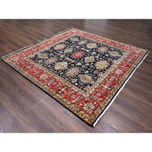 Load image into Gallery viewer, 8&#39;x8&#39; Black, Vegetable Dyes, 100% Wool, Soft Pile, Karajeh Design With All Over Pattern, Hand Knotted, Square, Oriental Rug FWR506358