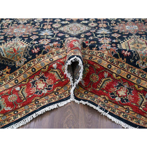 8'x8' Black, Vegetable Dyes, 100% Wool, Soft Pile, Karajeh Design with All Over Pattern, Hand Knotted, Square, Oriental Rug FWR506358
