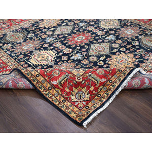 8'x8' Black, Vegetable Dyes, 100% Wool, Soft Pile, Karajeh Design with All Over Pattern, Hand Knotted, Square, Oriental Rug FWR506358