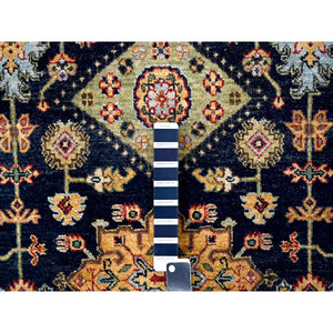 8'x8' Black, Vegetable Dyes, 100% Wool, Soft Pile, Karajeh Design with All Over Pattern, Hand Knotted, Square, Oriental Rug FWR506358