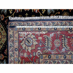 8'x8' Black, Vegetable Dyes, 100% Wool, Soft Pile, Karajeh Design with All Over Pattern, Hand Knotted, Square, Oriental Rug FWR506358