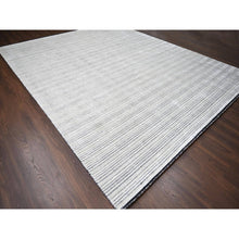 Load image into Gallery viewer, 12&#39;2&quot;x15&#39; Ivory And Black, Wool And Plant Based Silk, Hand Loomed, Natural Dyes, Modern Textured And Variegated Line Design, Oversize, Oriental Rug FWR506364