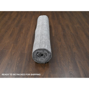 12'2"x15' Ivory And Black, Wool And Plant Based Silk, Hand Loomed, Natural Dyes, Modern Textured And Variegated Line Design, Oversize, Oriental Rug FWR506364