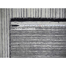 Load image into Gallery viewer, 12&#39;2&quot;x15&#39; Ivory And Black, Wool And Plant Based Silk, Hand Loomed, Natural Dyes, Modern Textured And Variegated Line Design, Oversize, Oriental Rug FWR506364