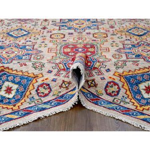 9'10"x13'10" Camel With Navy Blue, Vegetable Dyes, Karajeh Heriz Geometric Design, Thick And Plush, Natural Wool, Supple Collection, Hand Knotted, Oversize Oriental Rug FWR506394