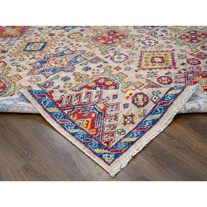 9'10"x13'10" Camel With Navy Blue, Vegetable Dyes, Karajeh Heriz Geometric Design, Thick And Plush, Natural Wool, Supple Collection, Hand Knotted, Oversize Oriental Rug FWR506394