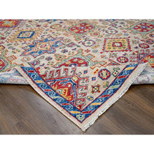 Load image into Gallery viewer, 9&#39;10&quot;x13&#39;10&quot; Camel With Navy Blue, Vegetable Dyes, Karajeh Heriz Geometric Design, Thick And Plush, Natural Wool, Supple Collection, Hand Knotted, Oversize Oriental Rug FWR506394
