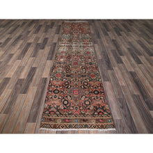 Load image into Gallery viewer, 2&#39;3&quot;x9&#39;2&quot; Salmon Pink, Vintage Persian Hamadan With All Over Fish Mahi Design, Distressed And Worn, Cropped Thin, Zero Pile, Sides And Ends Professionally Secured, Hand Knotted, 100% Wool, Fragment, Narrow Runner, Oriental Rug FWR5058