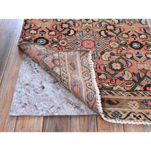 Load image into Gallery viewer, 2&#39;3&quot;x9&#39;2&quot; Salmon Pink, Vintage Persian Hamadan With All Over Fish Mahi Design, Distressed And Worn, Cropped Thin, Zero Pile, Sides And Ends Professionally Secured, Hand Knotted, 100% Wool, Fragment, Narrow Runner, Oriental Rug FWR5058