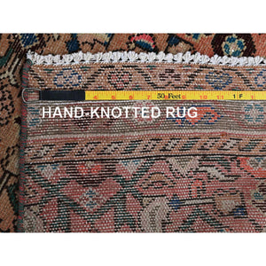 2'3"x9'2" Salmon Pink, Vintage Persian Hamadan With All Over Fish Mahi Design, Distressed And Worn, Cropped Thin, Zero Pile, Sides And Ends Professionally Secured, Hand Knotted, 100% Wool, Fragment, Narrow Runner, Oriental Rug FWR5058