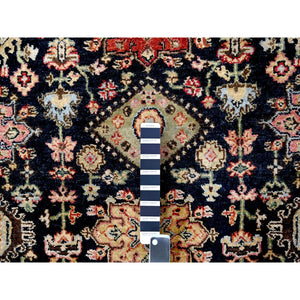 4'2"x6' Black and Red, Natural Dyes, Karajeh Design with All Over Pattern, Pure Wool, Hand Knotted, Oriental Rug FWR506424