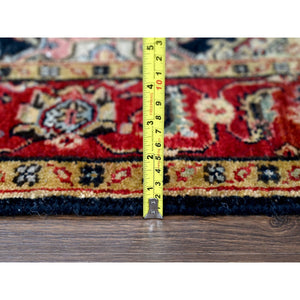 4'2"x6' Black and Red, Natural Dyes, Karajeh Design with All Over Pattern, Pure Wool, Hand Knotted, Oriental Rug FWR506424