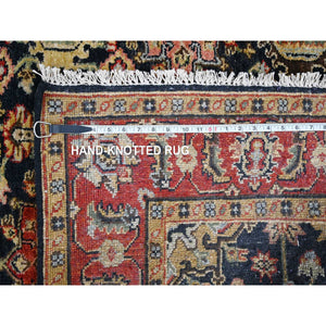 4'2"x6' Black and Red, Natural Dyes, Karajeh Design with All Over Pattern, Pure Wool, Hand Knotted, Oriental Rug FWR506424