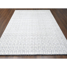 Load image into Gallery viewer, 9&#39;x12&#39;1&quot;Black and Ivory, Modern Textured and Roman Floor Design, Hand Loomed, Wool and Plant Based Silk, Oriental Rug FWR506472