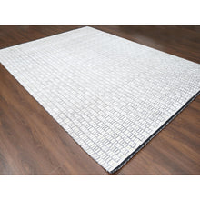 Load image into Gallery viewer, 9&#39;x12&#39;1&quot;Black and Ivory, Modern Textured and Roman Floor Design, Hand Loomed, Wool and Plant Based Silk, Oriental Rug FWR506472