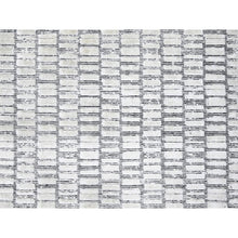 Load image into Gallery viewer, 9&#39;x12&#39;1&quot;Black and Ivory, Modern Textured and Roman Floor Design, Hand Loomed, Wool and Plant Based Silk, Oriental Rug FWR506472
