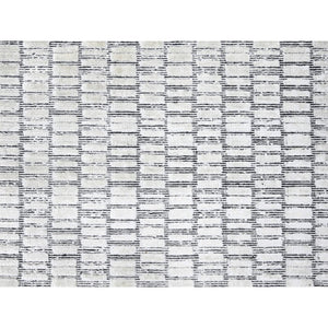 9'x12'1"Black and Ivory, Modern Textured and Roman Floor Design, Hand Loomed, Wool and Plant Based Silk, Oriental Rug FWR506472