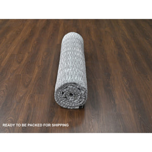 9'x12'1"Black and Ivory, Modern Textured and Roman Floor Design, Hand Loomed, Wool and Plant Based Silk, Oriental Rug FWR506472