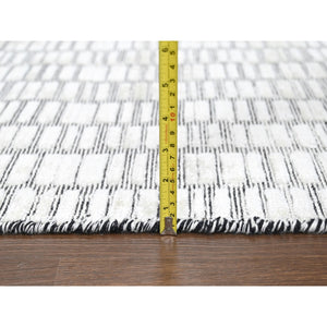 9'x12'1"Black and Ivory, Modern Textured and Roman Floor Design, Hand Loomed, Wool and Plant Based Silk, Oriental Rug FWR506472