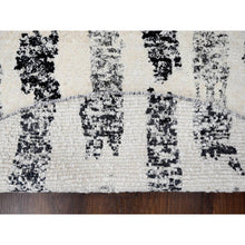 Load image into Gallery viewer, 7&#39;10&quot;x8&#39; Black And Ivory, Thick And Plush, Organic Undyed Wool, Modern Erased Column Design,  Hand Knotted, Round, Oriental Rug FWR506604