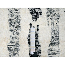 Load image into Gallery viewer, 7&#39;10&quot;x8&#39; Black And Ivory, Thick And Plush, Organic Undyed Wool, Modern Erased Column Design,  Hand Knotted, Round, Oriental Rug FWR506604