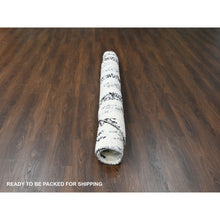 Load image into Gallery viewer, 7&#39;10&quot;x8&#39; Black And Ivory, Thick And Plush, Organic Undyed Wool, Modern Erased Column Design,  Hand Knotted, Round, Oriental Rug FWR506604