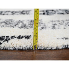 Load image into Gallery viewer, 7&#39;10&quot;x8&#39; Black And Ivory, Thick And Plush, Organic Undyed Wool, Modern Erased Column Design,  Hand Knotted, Round, Oriental Rug FWR506604