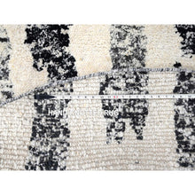 Load image into Gallery viewer, 7&#39;10&quot;x8&#39; Black And Ivory, Thick And Plush, Organic Undyed Wool, Modern Erased Column Design,  Hand Knotted, Round, Oriental Rug FWR506604