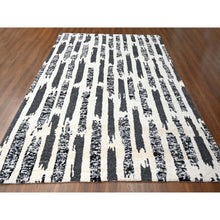Load image into Gallery viewer, 10&#39;2&quot;x13&#39;7&quot; Ivory And Black, Organic Undyed Wool, Natural Dyes, Thick And Plush, Modern Erased Column Design, Hand Knotted, Oriental Rug FWR506658