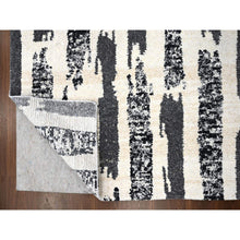 Load image into Gallery viewer, 10&#39;2&quot;x13&#39;7&quot; Ivory And Black, Organic Undyed Wool, Natural Dyes, Thick And Plush, Modern Erased Column Design, Hand Knotted, Oriental Rug FWR506658