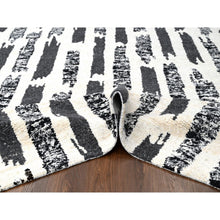 Load image into Gallery viewer, 10&#39;2&quot;x13&#39;7&quot; Ivory And Black, Organic Undyed Wool, Natural Dyes, Thick And Plush, Modern Erased Column Design, Hand Knotted, Oriental Rug FWR506658