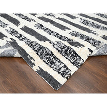 Load image into Gallery viewer, 10&#39;2&quot;x13&#39;7&quot; Ivory and Black, Organic Undyed Wool, Natural Dyes, Thick and Plush, Modern Erased Column Design, Hand Knotted, Oriental Rug FWR506658