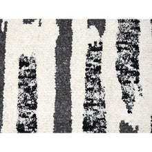 Load image into Gallery viewer, 10&#39;2&quot;x13&#39;7&quot; Ivory And Black, Organic Undyed Wool, Natural Dyes, Thick And Plush, Modern Erased Column Design, Hand Knotted, Oriental Rug FWR506658